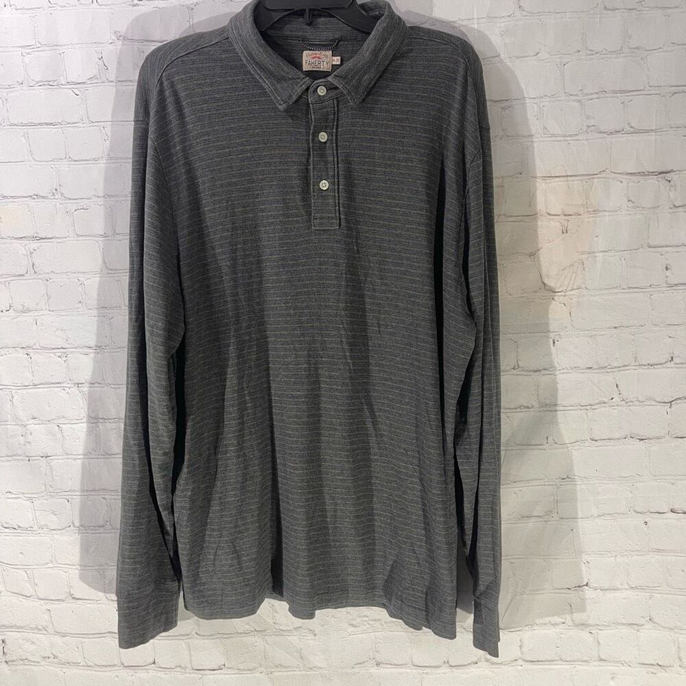 Faherty Mens Polo Shirt Striped Long Sleeve Collared Size XL